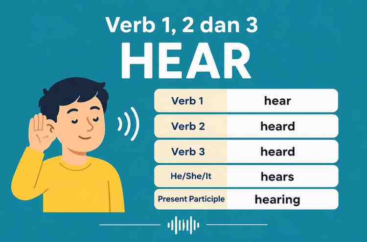 Verb 1, 2 dan 3 Hear, Heard, Heard, Hears, Hearing