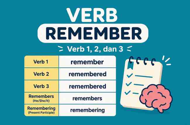 Verb 1, 2 dan 3 Remember, Remembered, Remembered, Remembers, Remembering