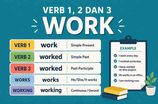 Verb 1, 2 dan 3 Work, Worked, Worked, Works, Working